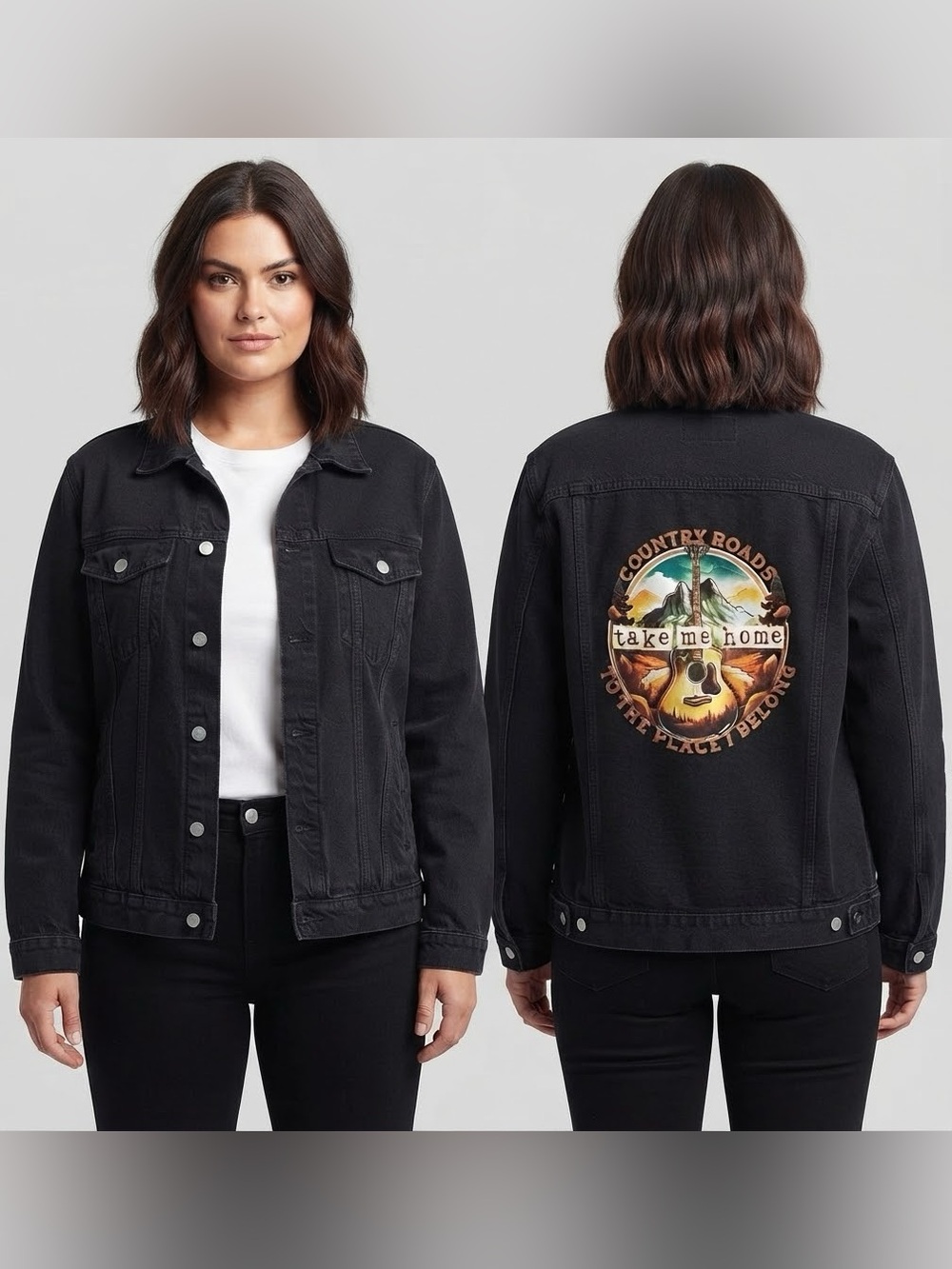 Handcrafted Country Roads "Take Me Home" Black Denim Jacket